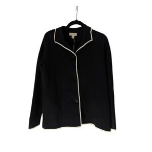 Appleseeds Womens Black Knit Button Front Cardigan Sweater Size L Trim